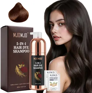 MJDMJD Premium Dark Brown 5-in-1 Hair Dye Shampoo for Women and Men,100% Gray Hair Coverage, Natural Herbal Ingredients,Nourishing Formula,Easy At-Home Application, Portable Travel-Friendly Design,Ideal for gifts, With 2 Free 12ml Hair Masks Included