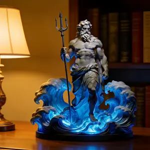 A Greek mythological figure statue lamp.Poseidon, the god of the sea.Hand-carved 3D-shaped desk lamp.A cozy and romantic bedside lamp for the bedroom.Furniture decoration lamp.Halloween and Christmas holiday gift.