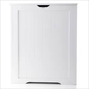 Large Wooden White Box Laundry Hamper With Lid, Free Standing Storage Bins Toys, Clothes Organizer Basket For Bedroom, Bathroom, And Laundry Room