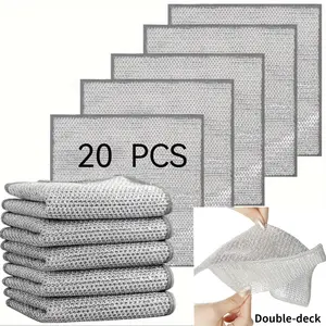 20 pcs Double-deck Dishwashing Rags, Dish Towels, Reusable Cleaning Cloths, Reusable Polyester Fiber Kitchen Cleaning Cloth, Non-stick Quick-dry Mesh Scrubber, Oil-resistant Cleaning Cloth for Pots & Stovetops,Kitchen Essentials