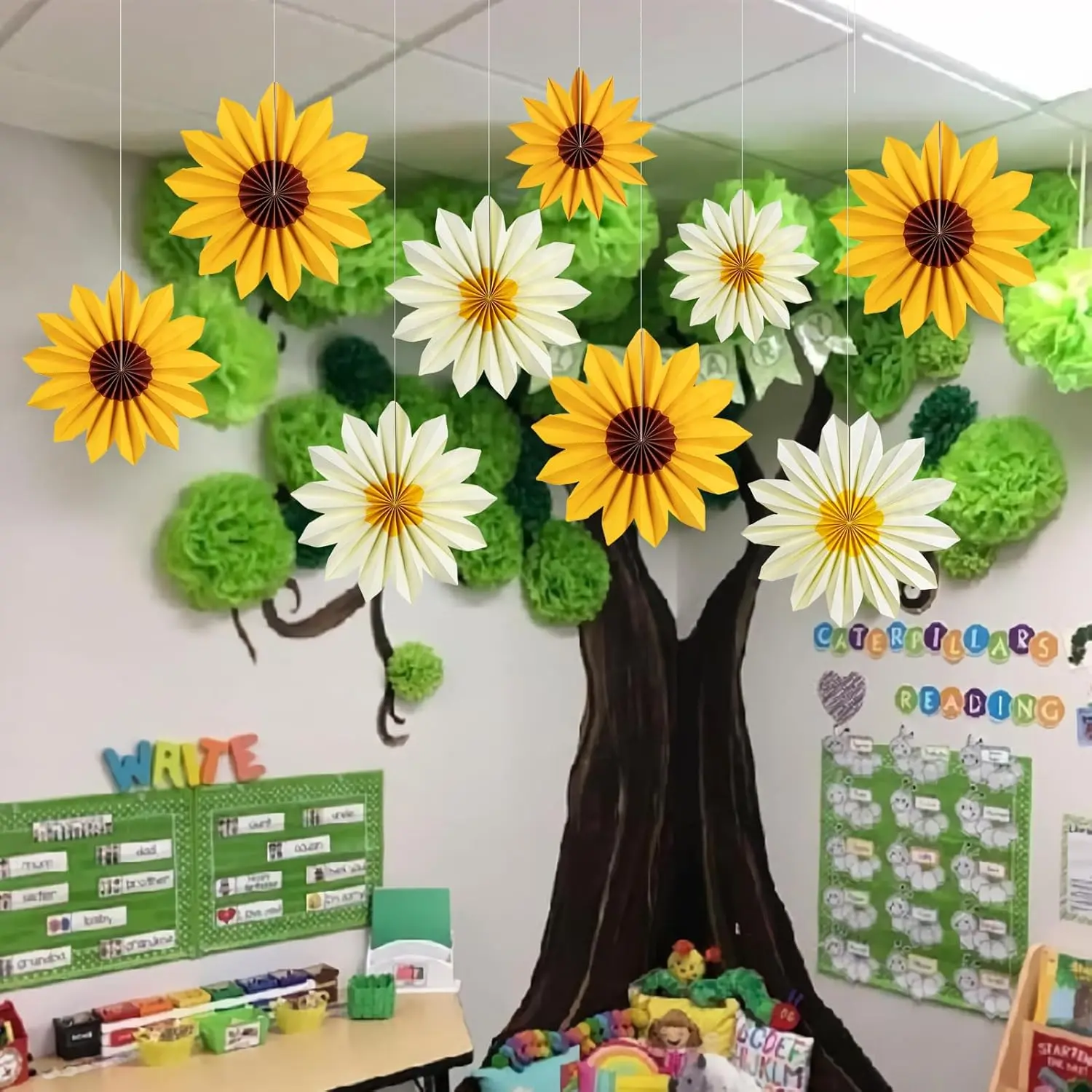 9pcs European Sunflower-Themed Pendant Wall Decorations - Lightweight Durable Paper Wall Hangings for Romance, Valentine's Day, Living Rooms Home Decor