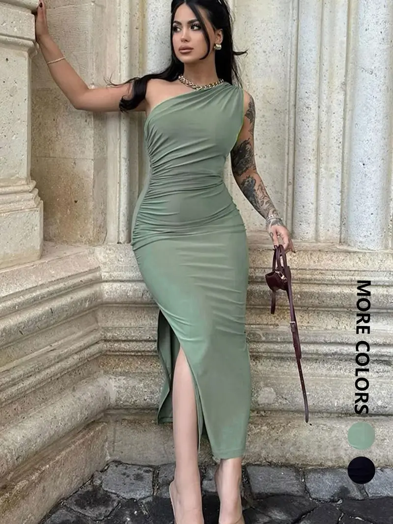 chinese dress ladies Lou White One-Shoulder Asymmetric Maxi Dress  Club L London