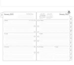 2024 Weekly & Monthly Planner Refill, 5-1/2" x 8-1/4", Runs from January 2024 to December 2024, Ruled Daily Boxes, Classic/Desk Size 4, 7-Hole Punched