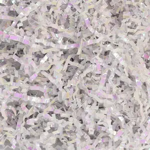- 4oz Crinkle Cut Paper Shred Filler Recyclable  Wrap Confetti Raffia Grass Shiny Shred Paper for Easter Baskets Filler Creative Eggs Decor ( White)