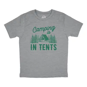 Youth Camping Is In Tents T Shirt Funny Intense Outdoors Hiking Camp Tee for Kids Funny T Shirts Sarcastic Tops for Kid Funny Camping Short Sleeve Novelty Tees for Kids Light Grey