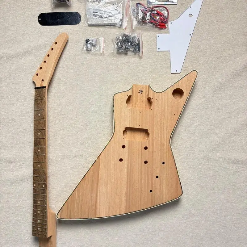 Explorer DIY Electric Guitar Kits 22Fret Mahogany Body HH Pickups Wrapped With Color Shells