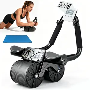 Automatic Rebound Ab Roller Wheel with Timer, Knee Mat, Elbow Support - Core Trainer Strength Training Equipment for Home Gym Workouts (Men, Women)