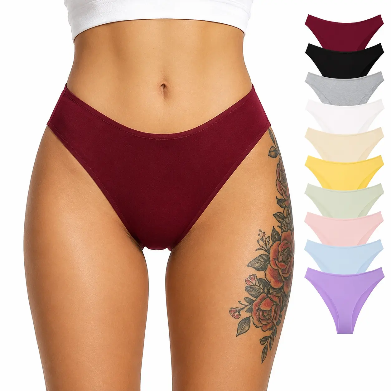 ORLAROY 10 Pack Cotton Bikini Underwear for Women Low Rise High Cut Cheeky Panties Breathable Soft Stretch Hipster Multipack,Assorted Color