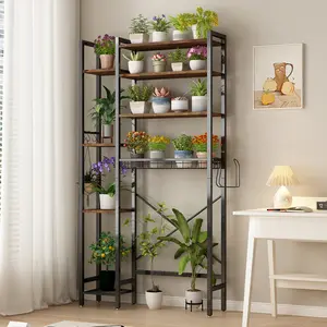 8-Tier Over The Toilet Storage with Side Rack, Over Toilet Storage Rack with Adjustable Shelf & Drain Basket, Freestanding Bathroom Organizer for Balcony, Laundry (Vintage Brown)