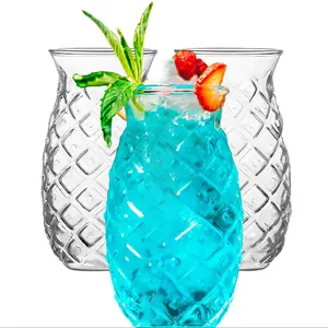 3 Pcs Pineapple Glass, Margarita Glass, Textured Tiki Glass, Coconut Grove Scented Glass, Outdoor Mixed Drink Iced Tea Wine Glass, Hawaiian Tropical Bar Supplies, Drinking Set, Drinking Glasses, Drinkware