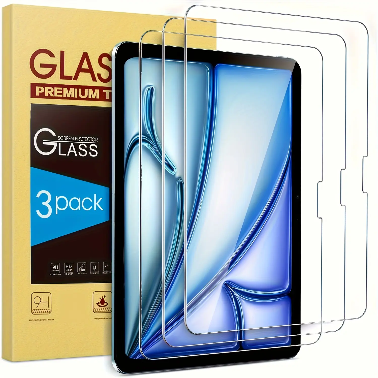 3-Pack iPad Air 11-Inch M2/m3 Protective Display Tablet Screen Protectors, Hardness 9h, Transparent Anti-Fingerprint, Anti-Glare, Scratch-Resistant Glass Film