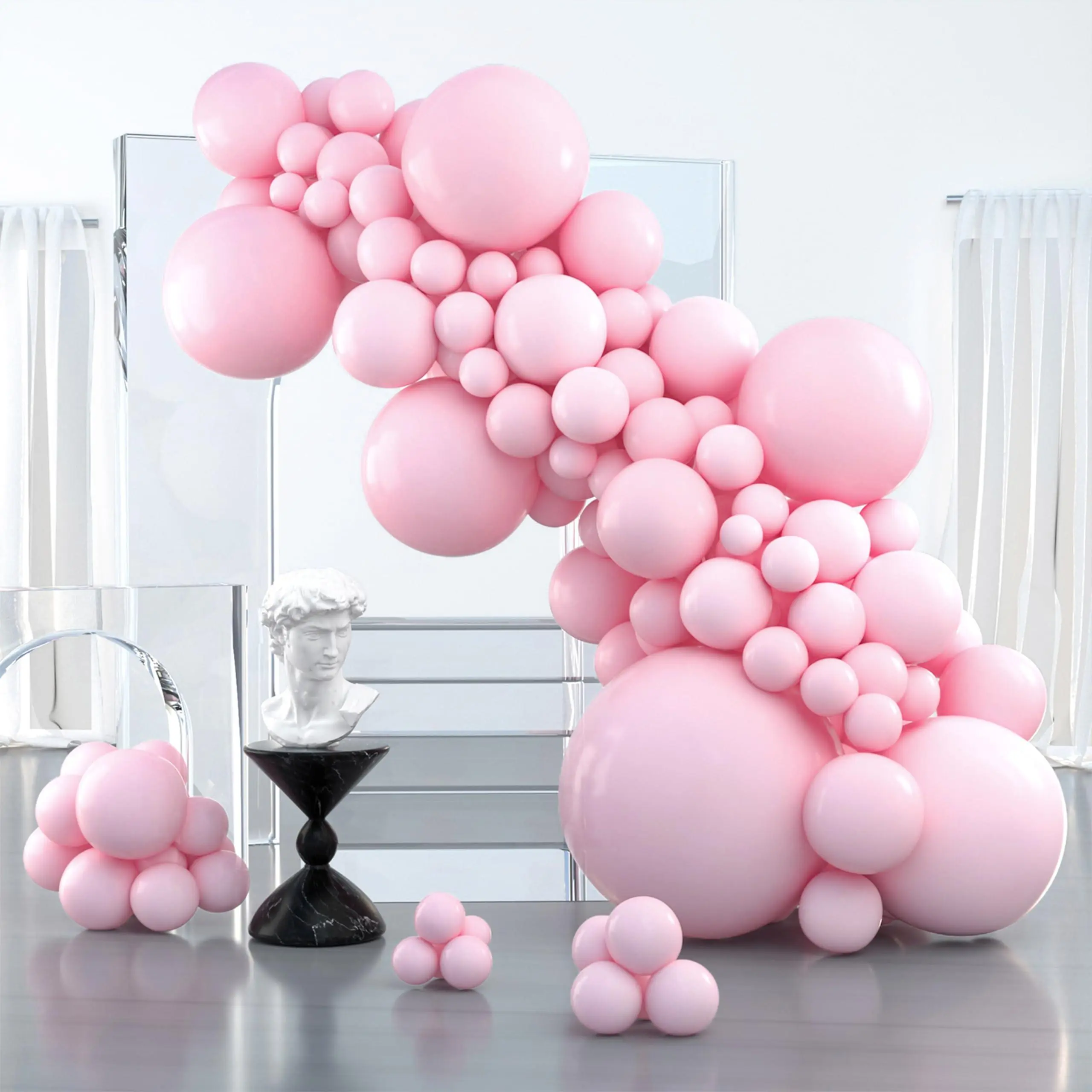 PartyWoo Round Blow Up Floating Balloons 100pcs (36,18,12,10,5in) - Pastel Pale Baby Balloon Party Supplies for Garland, Baby Shower Decorations Pink-Y48