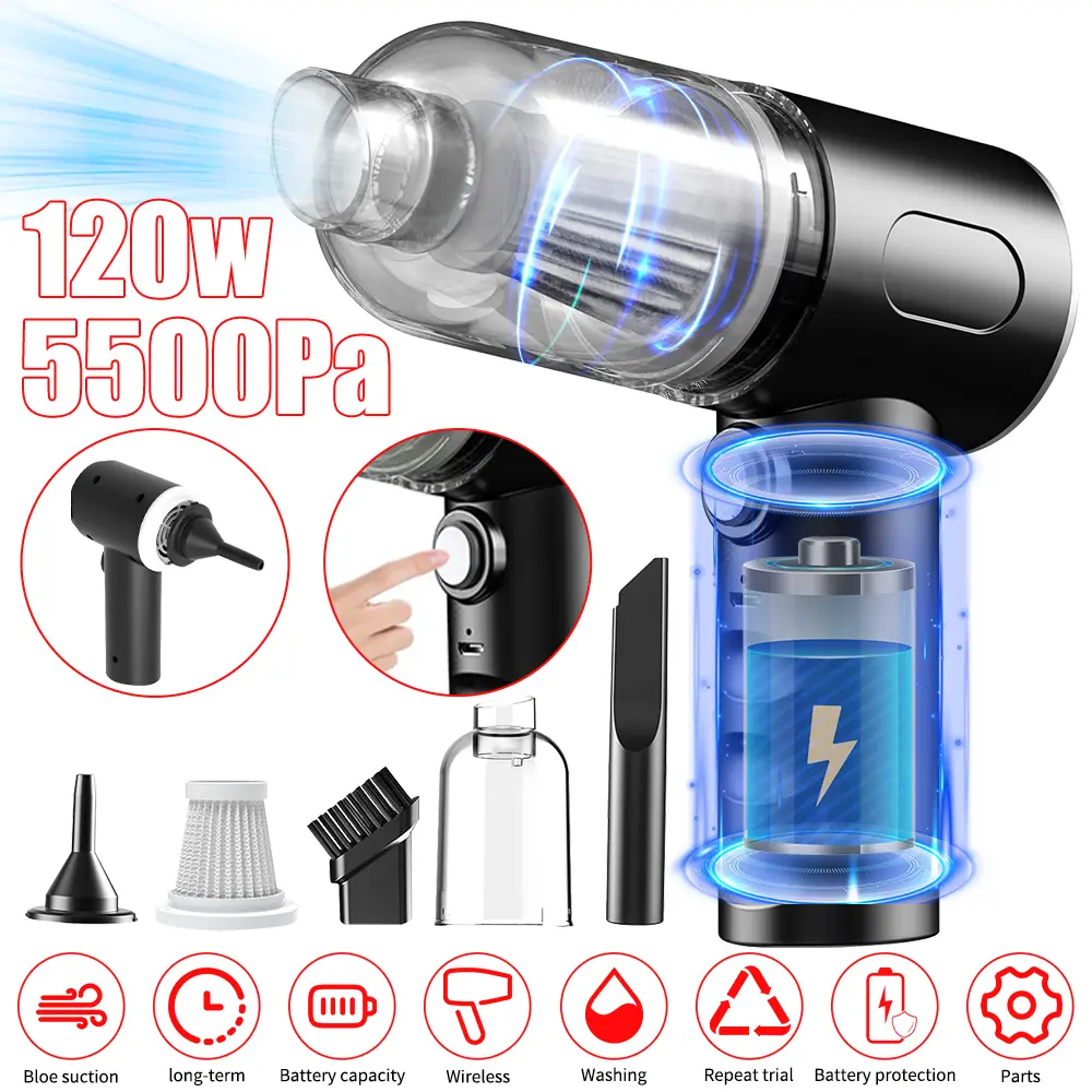 2-in-1 Cordless Handheld Vacuum Cleaner, Suction & Blower - Portable Multi-Function Vacuum for Home & Car