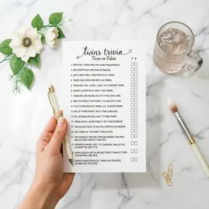 10 Twin Knowledge Quiz Cards, True False Game, Baby Shower Party Interactive Props, Newborn Celebration Activity Sheet