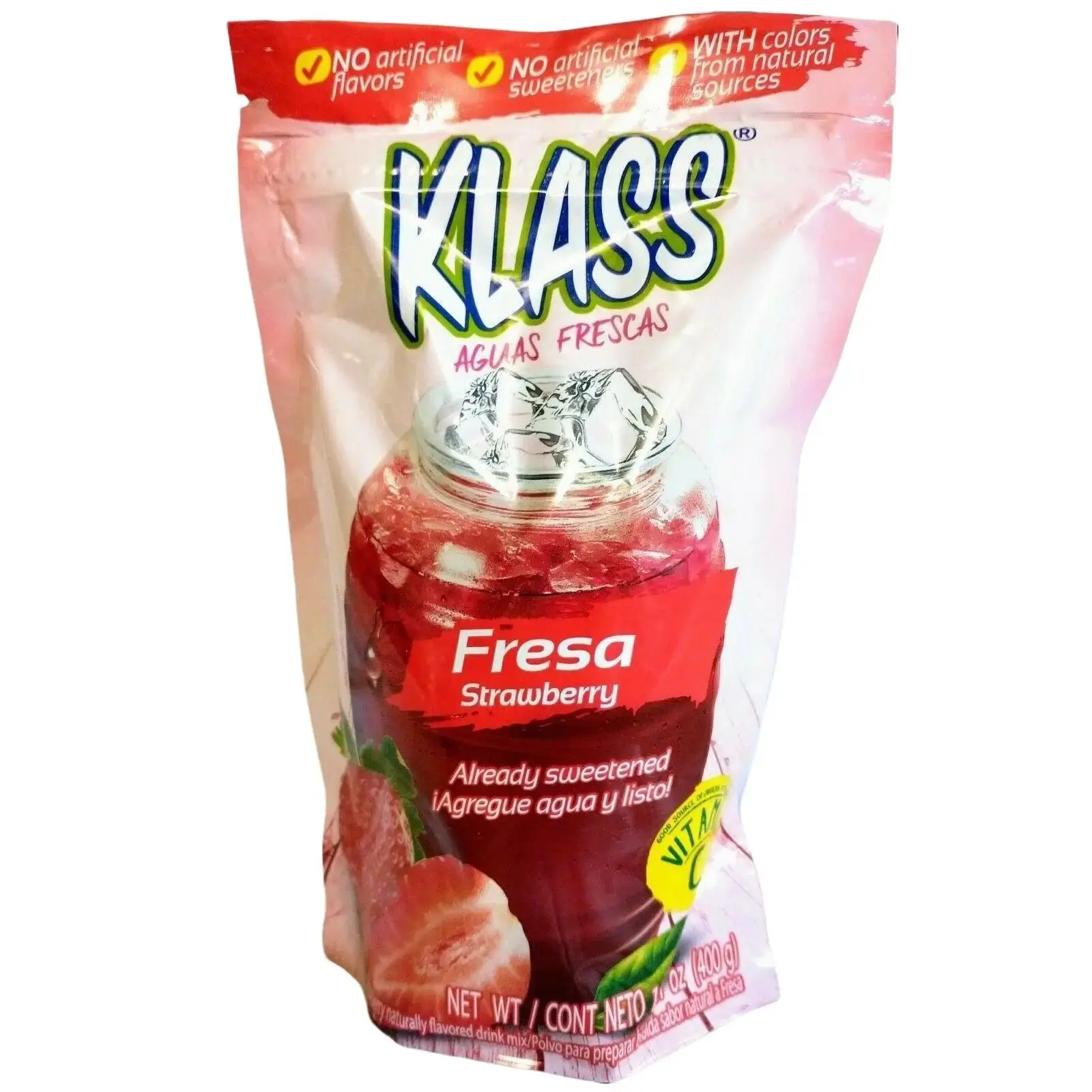 Klass Aguas Frescas Strawberry (Fresa) Drink Mix 14.1 Oz Package