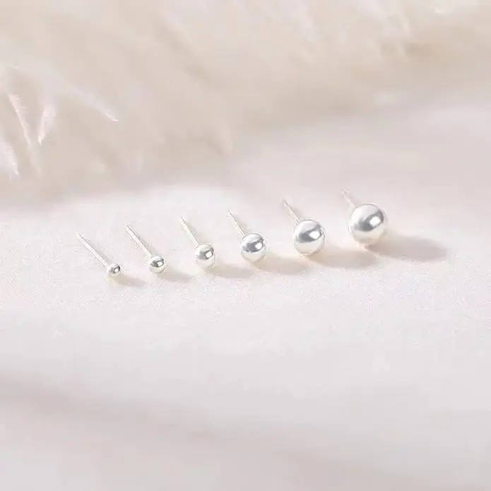 5Pairs Sterling Silver Stud Earrings for Women,Earrings Tiny Stud Earrings for Multiple Piercings Different Sizes Silvery Stud Earrings Set 2mm 3mm 4mm 5mm 6mm