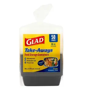 Glad 38 Oz Rectangles Take-Aways Meal Prep Containers, 50 count Disposable