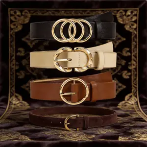 Women’s minimalist belt set, solid color, versatile design with gold buckle, European/American style, suitable for commuting outfits, decorative waist belts for dresses and jeans