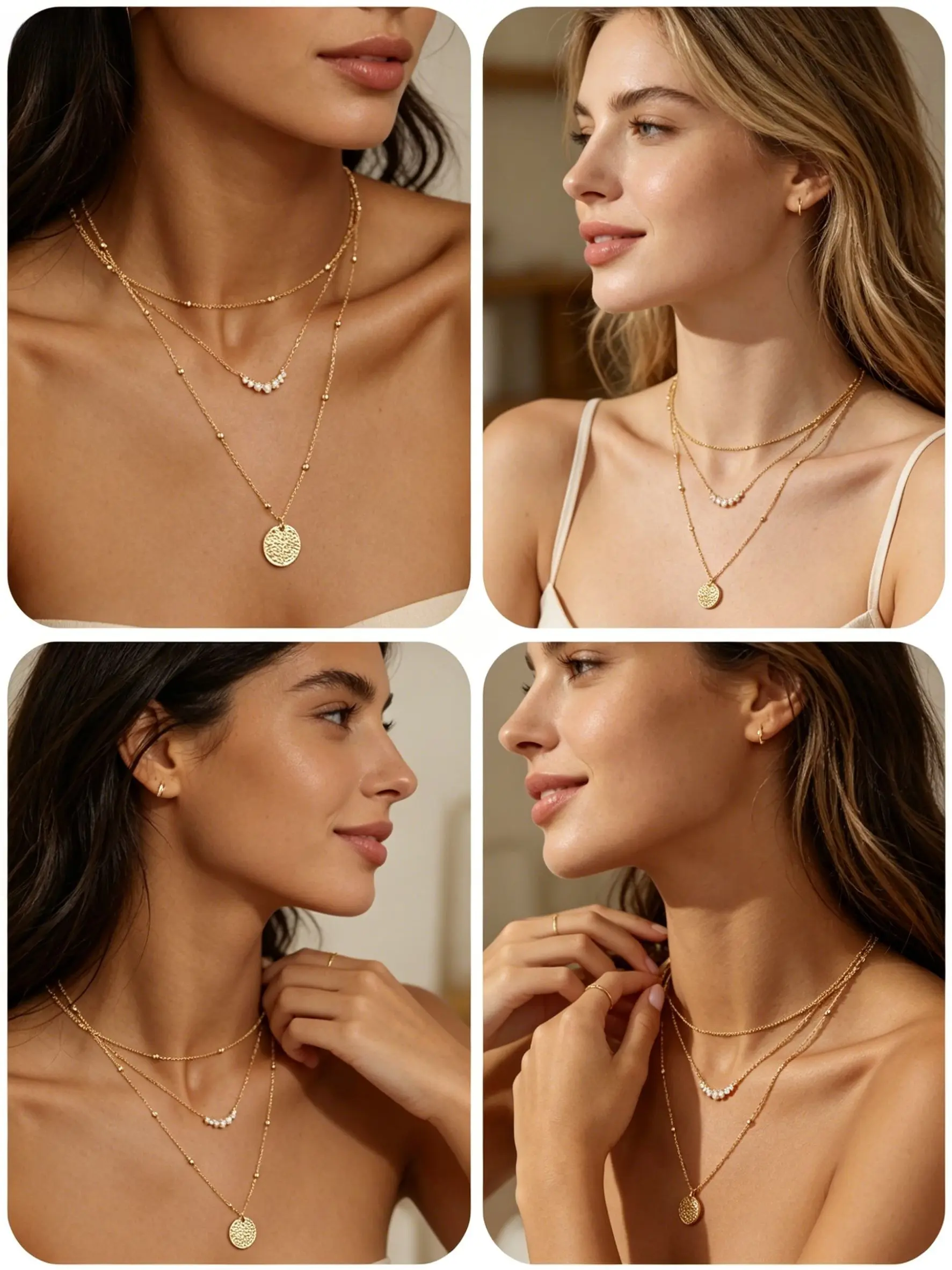 Women's Layered Necklace Chain Set, Elegant Smile Zirconia Pendant Design, Multi-Layer Jewelry Gift for Women, Perfect for Daily Wear & Special Occasions