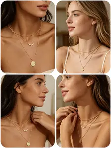 Women's Layered Necklace Set, Elegant Smile Zirconia Pendant Design, Multi-Layer Jewelry Gift for Women, Perfect for Daily Wear & Special Occasions