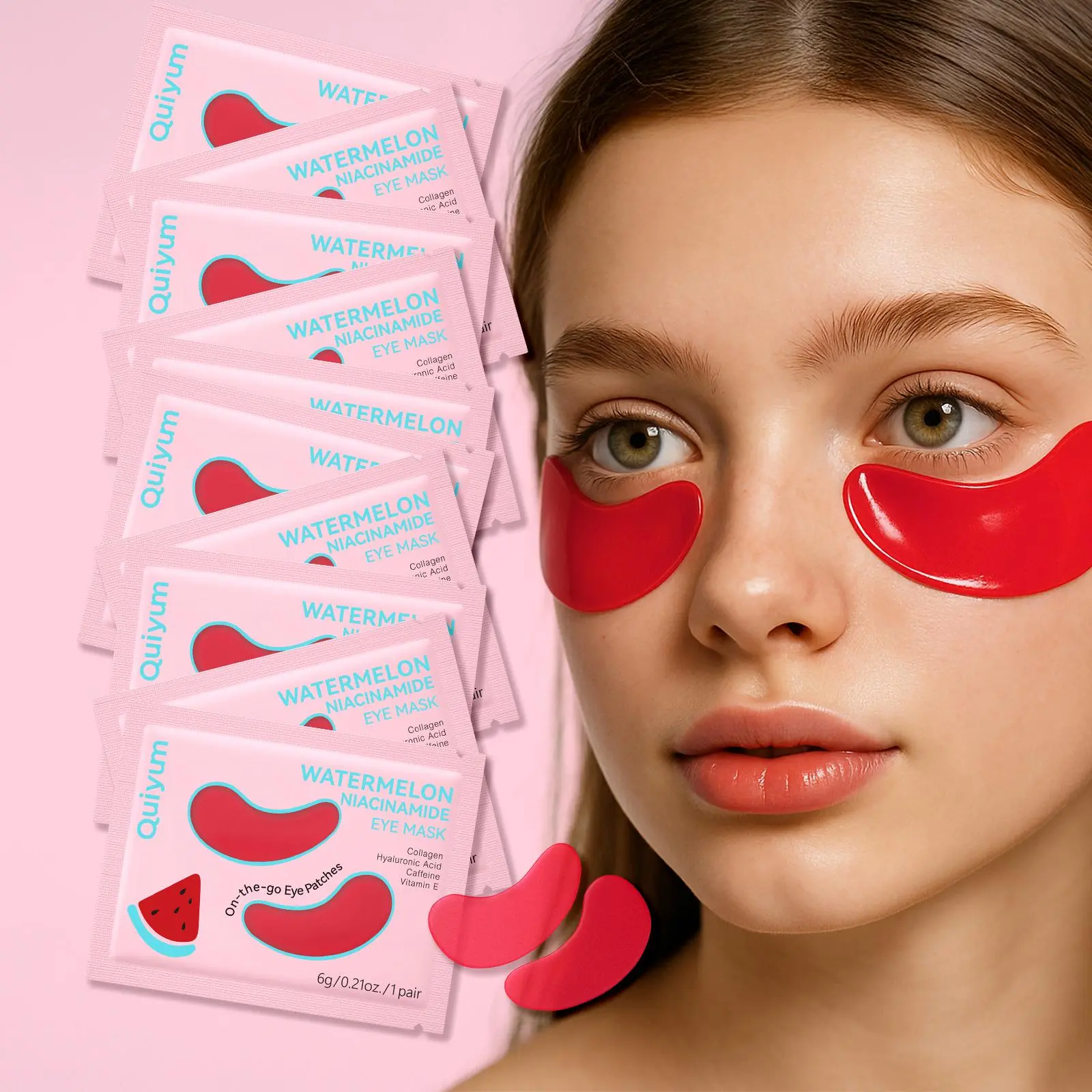 Quiyum Watermelon Niacinamide Collagen Eye Mask Patches 6g, Hydrating & Brightening, Skin Care, Korean Beauty Routine, Brightening Eye Masks