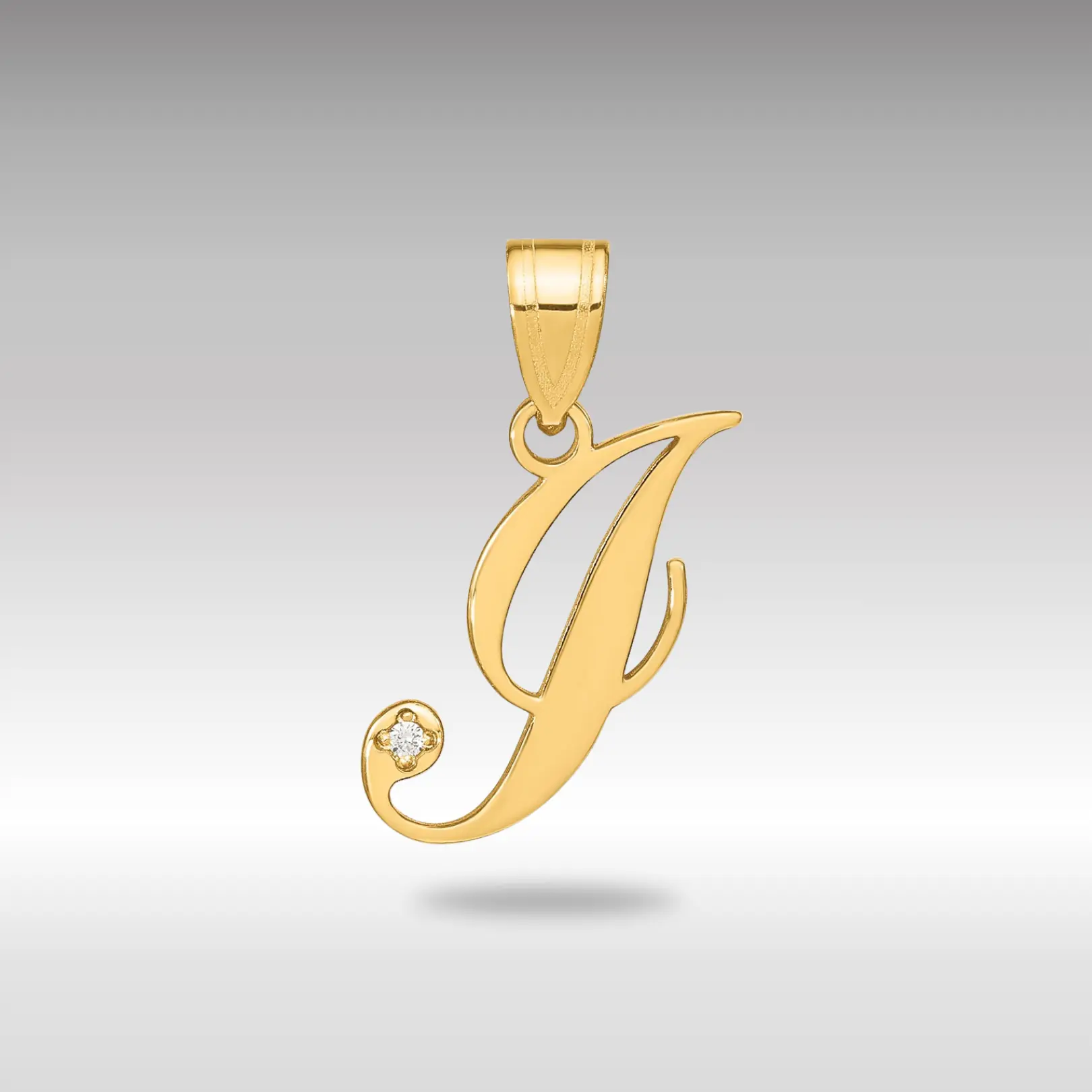 14K Gold Script Letter I Initial Pendant with Diamond - Model YC252I