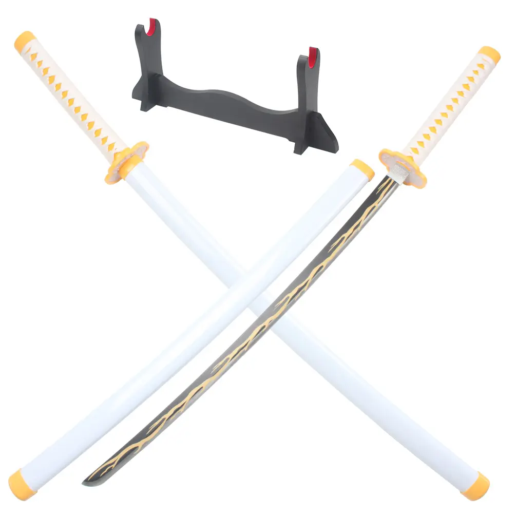 ELERVINO Real Demon Slayer Cosplay Sword Agatsuma Zenitsu 41 inches with Wooden Holder Stand Display Anime Fans for Halloween Role Playing Props Cosplay Collection Decoration Christmas Gift Birthday New Year