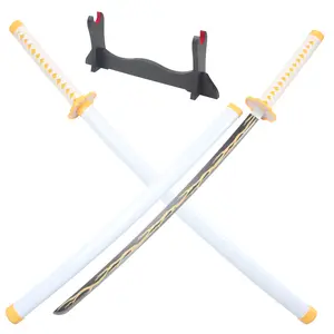 ELERVINO Real Demon Slayer Cosplay Sword Agatsuma Zenitsu 41 inches Not Sharp Samurai Katana with Wooden Holder Stand Display Anime Fans for Halloween Role Playing Props Cosplay Collection Decoration Christmas Gift Birthday New Year