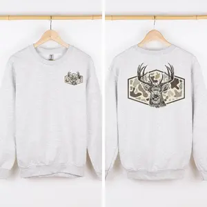 Deer Hunting, Camo, Front and Back, Outdoors Sweatshirt, Crew Neck, Women's, Crewneck