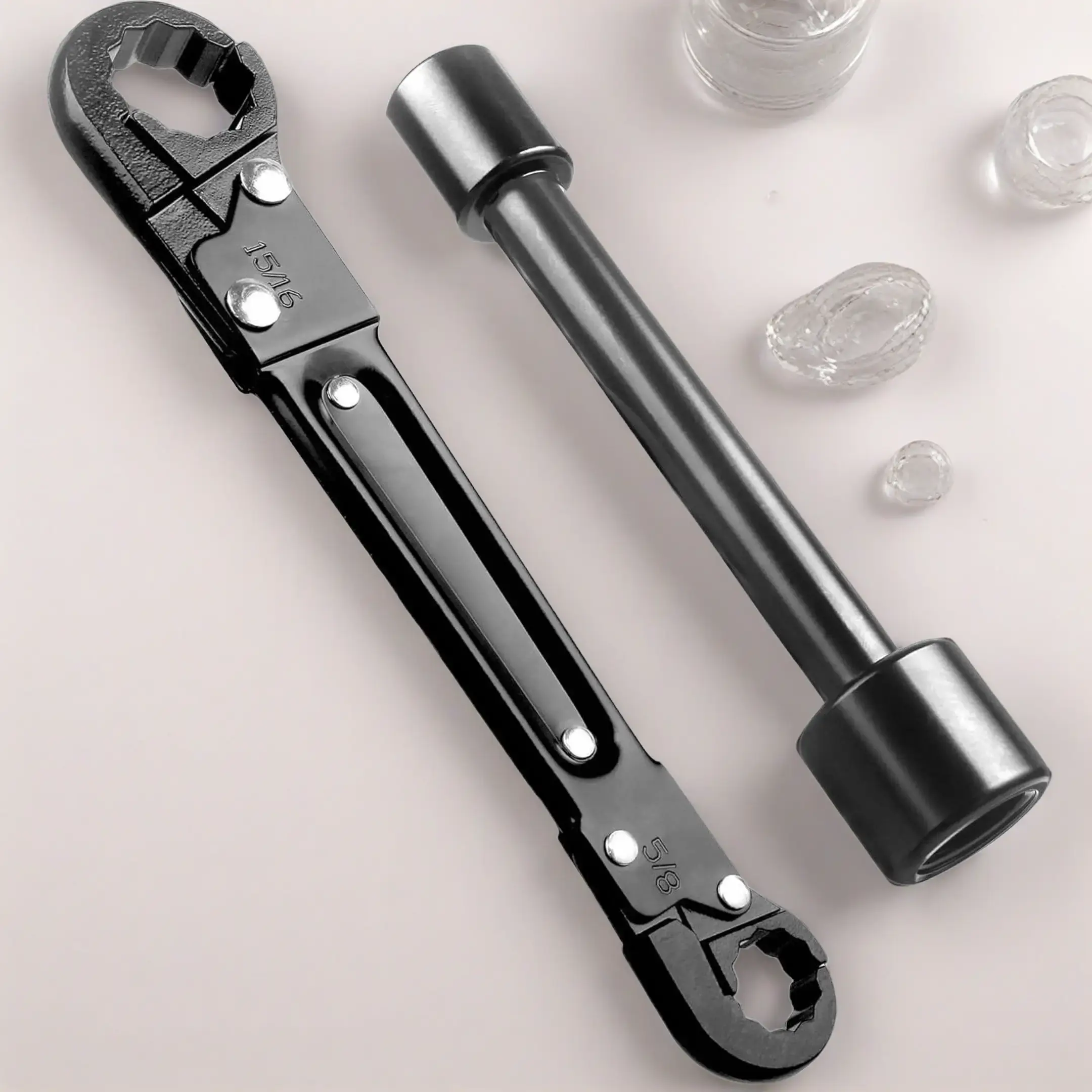 Professional Multifunctional Compression Angle Stop Wrench Kit, Adjustable Swing Ratchet Hand Tool for Plumbing Installation, Compression Ring Removal, Multifunctional Wrench