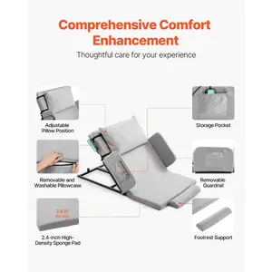 VEVOR Electric Lifting Backrest for Bed, 300 lbs Capacity, 4-68 Adjustable Lifting Bed Backrest, with Guardrail Armrest Storage Pouch, Machine Washable, for Pregnant Women Elderly Patient Handicap