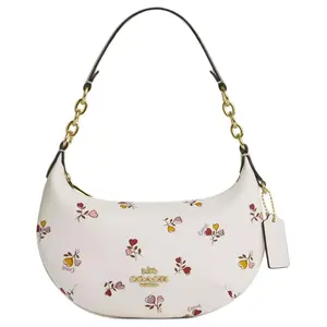 COACH Payton 22 Heart-Print Handbag for Women – Coated Canvas and Smooth Leather, Small Size, Chalk White