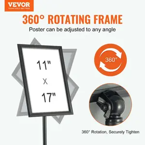 VEVOR Pedestal Sign Holder, 11x 17 Inch Vertical and Horizontal Adjustable Poster Stand, Heavy-Duty Floor Standing Sign Holder with Round Base for Advertisement, and Outdoor, Black