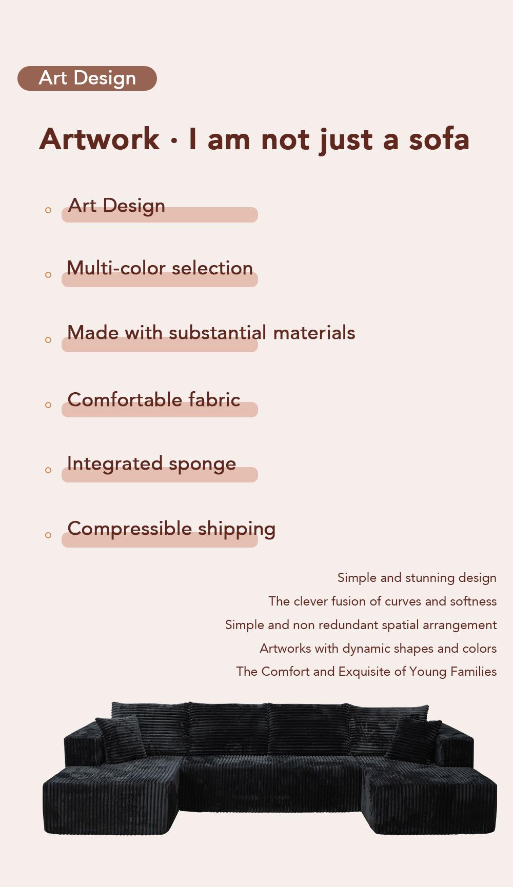 [Delivery of 3 items] [4 free throw pillows] 132-inch U-shaped modular modular sofa bed, textured cotton fabric material, suitable for living room, featuring a soft velvet fabric and deep seat design of convertible textured modular sofa bed