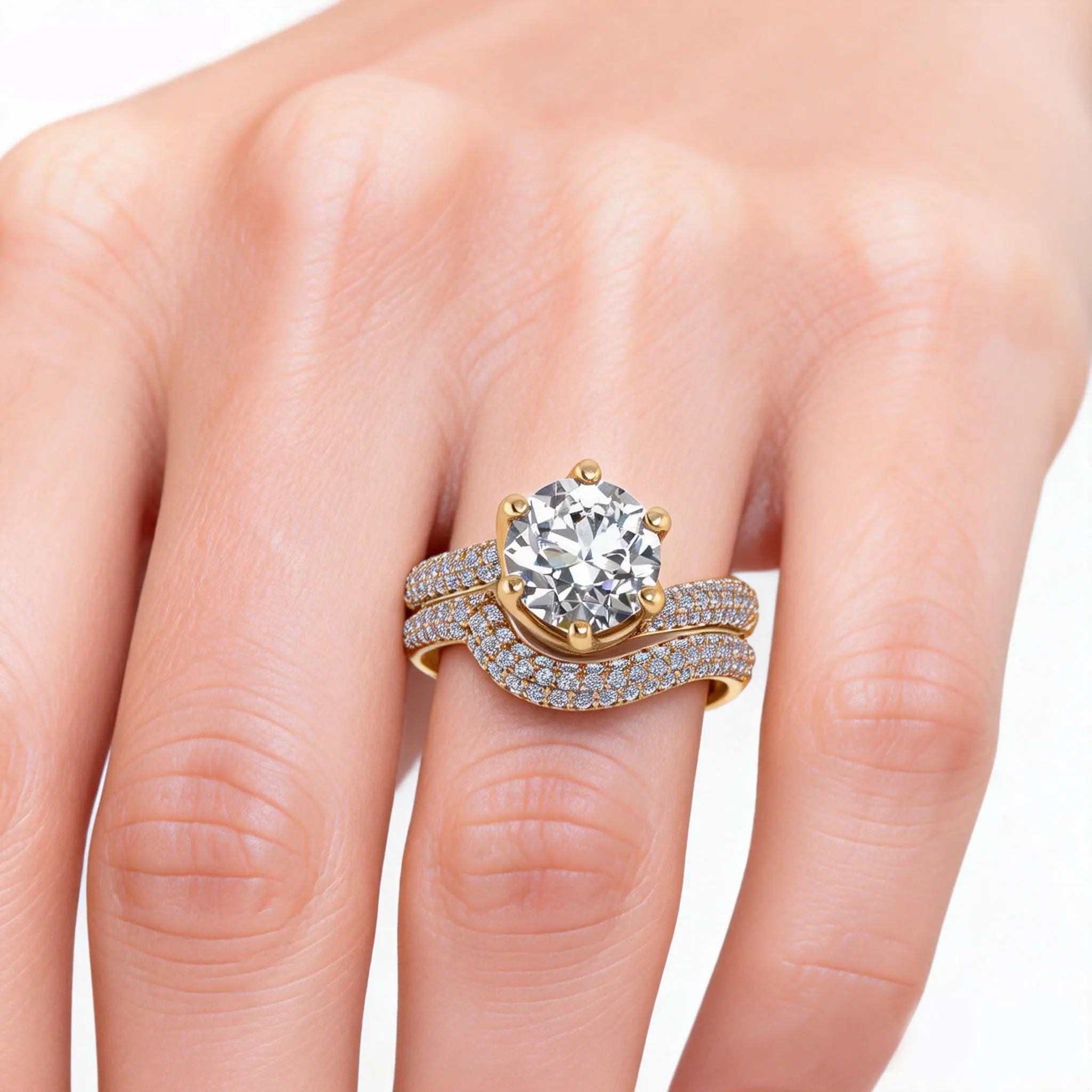 GYVAIN Women's Yellow Gold Plated Round Cut 1.5CT AAA CZ Set - Bridal Engagement Anniversary Fine Nickel-Free Copper Luxury Gold Rings, Unique Design, Gold Plated Rings, Round Cut Rings
