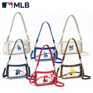 MLB Clear Shoulder Bag for Game Day Essentials & Casual Fan Gear, Transparent PVC Purse with Detachable Braided Handle and Long Strap, Fashion Handbag for Stadium, Travel, School & Everyday Use, 124