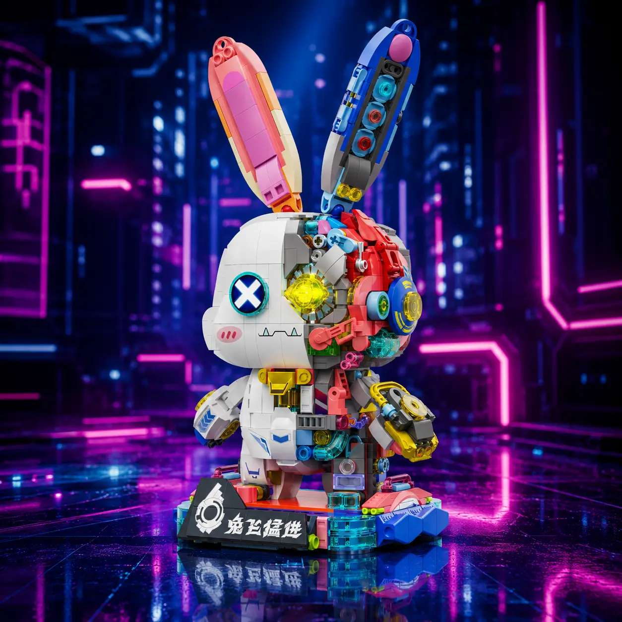 1377-Piece Buildable Cyberpunk Bunny Robot Collectors Block Set - Creative Building Set, Do It Yourself Model Kit, Glow-in-the-Dark Pieces, Articulated Mechanical Joints, Cool Desk Decor, Birthday Gift for 12+ Years Above Teens