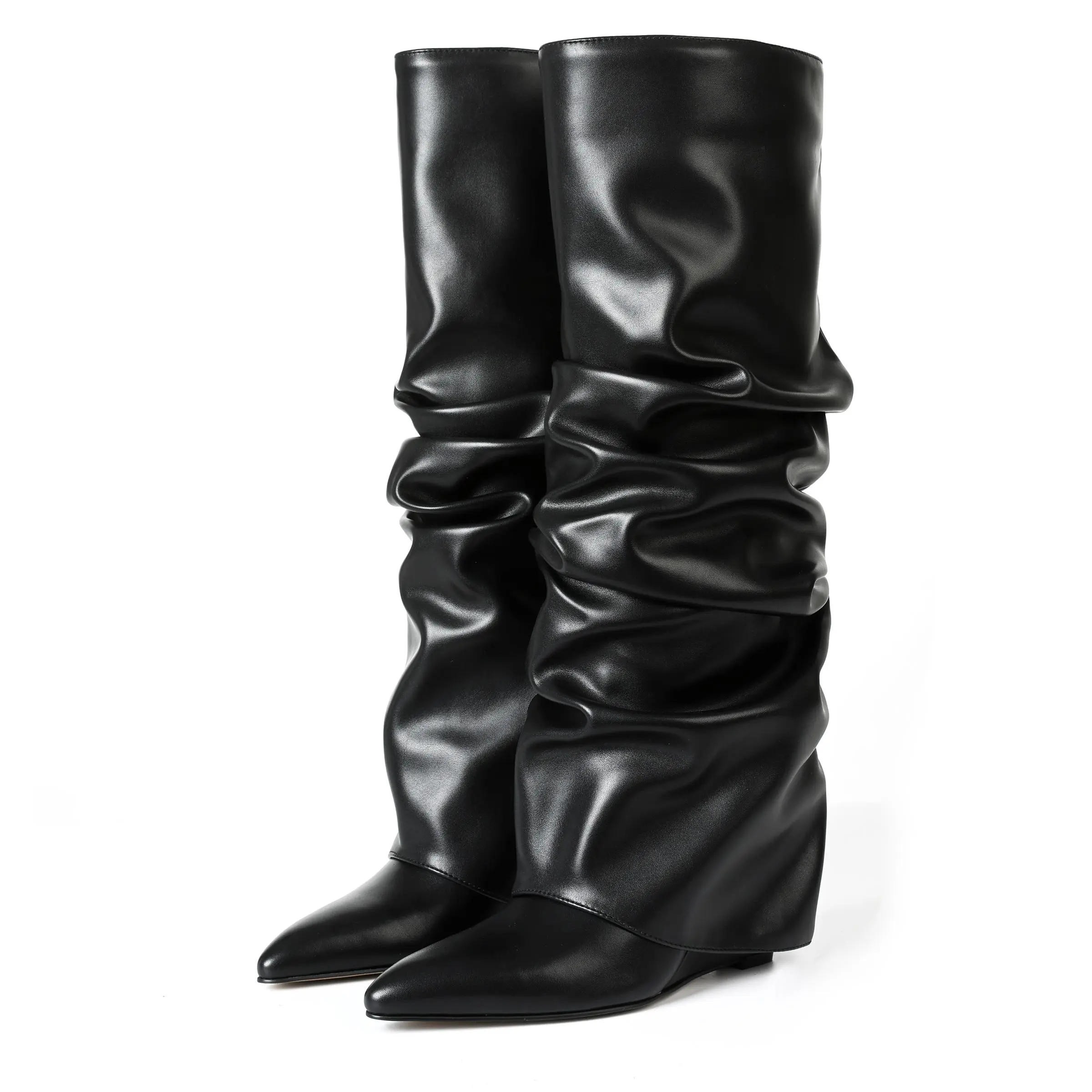 Women's Fold Over Boots Slouch Knee High Boots for Women Chunky heels Heel Pointed Toe Tall Boot, Wide Calf, Pull-on Covered chunky Heel Patent Leather Knee High Boots,summerwins,summeroutfits,vacationoutfits,beachoutfits shopping shark fall