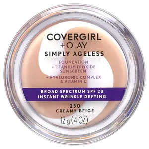 Covergirl Olay Simply Ageless, Foundation, SPF 28, 250 Creamy Beige, 0.4 oz (12 g)