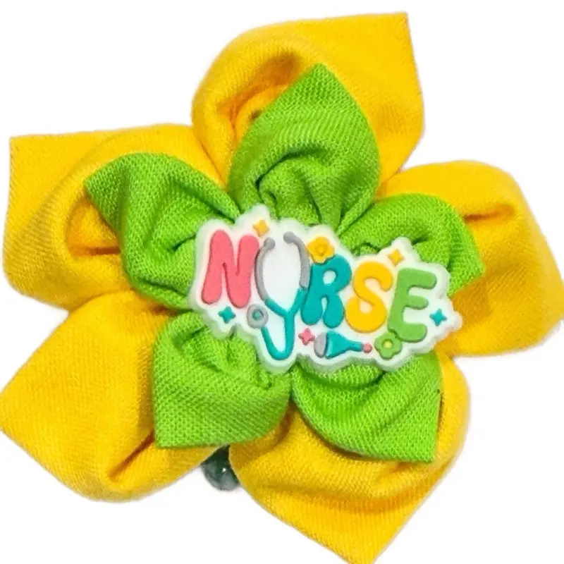 This Badge & Bloom Nurse Name Tag - Cheerful Yellow Flower Design with colorful Emblem for Nurses