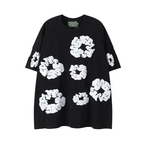 with Unique Print Design, High-Street Casual Women's Sport Shorts, Multi-Color Party Attire, Breathable, Loose-Fitting Unisex Set.2026 Denim Tears Women's T-Shirt, Retro-style Men's Casual Loose Short-Sleeve Summer T-Shirt