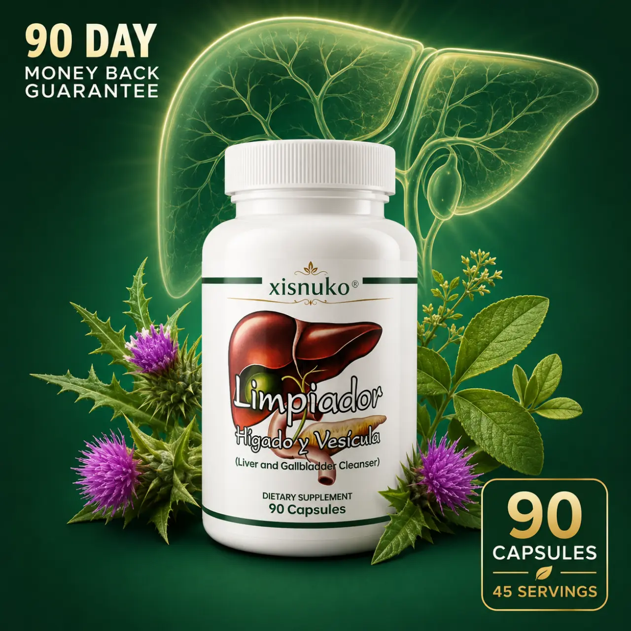Healthcare Daily Liver Support & Detox Supplement, Milk Thistle Extract, Boldo Natural Extract, gado y f Herbal Capsules-90 Count