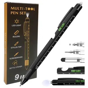 9 in 1 Multitool Pen, Stocking Stuffers Gifts Unique Christmas Birthday Multi Tool Pen for Men Dad Husband Who Have Everything, Cool Gadgets Pocket Multi Tool (Black)