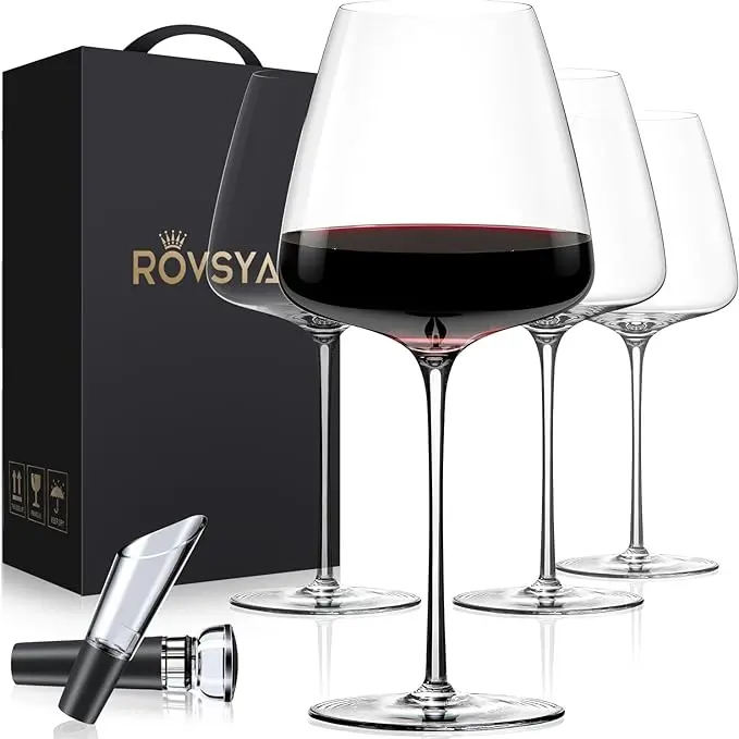 Red Wine Glasses Set of 4, Hand Blown Crystal Glasses-23 OZ,Large Burgundy Glasses- Light, Clear, Ultra-thin, Best for Wine tasting, Christmas, Anniversary, Birthday