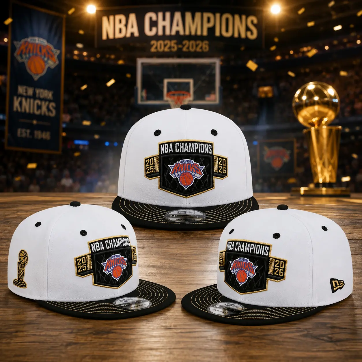 2026 New York Knicks NBA Champions Snapback Hat – Premium White & Black Embroidered Basketball Cap, Adjustable Flat Brim Streetwear Fan Gift