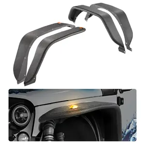 VEVOR Fender Flare, Front & Rear Jeep Fender Flares Compatible with 2018-2024 Jeeps JL/JLU 2/4 Doors, Off-Road Steel Liner Set with LED Lighting, Fine-Textured Black Paintable  Fenders for Jeep JL