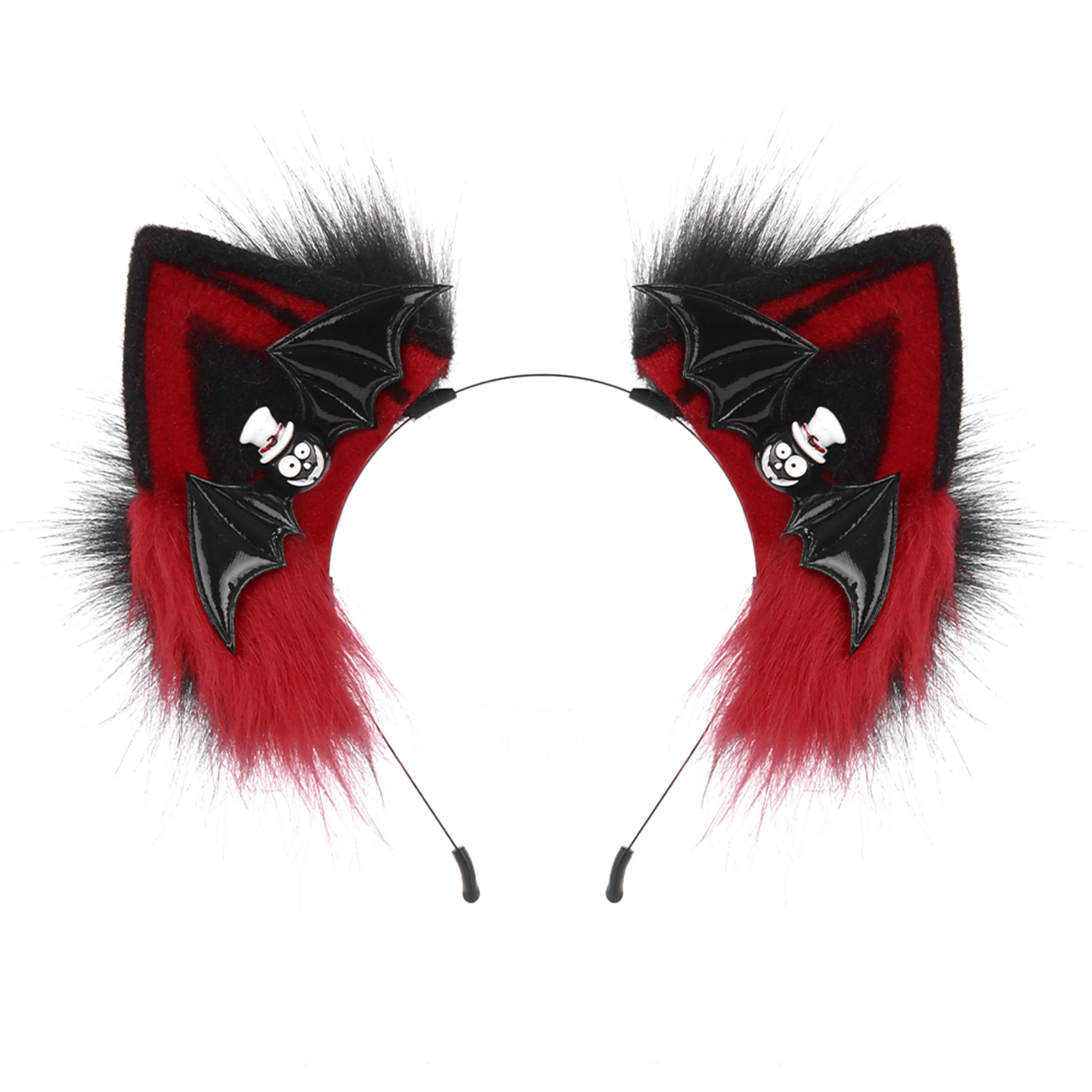 Halloween Themed Plush Cat Ear Headband Bat & Pumpkin Decor Furry Cosplay Party Accessory