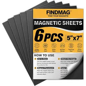 Magnetic Adhesive Sheets, 6 Pack Each 5" x 7" Flexible Magnet Strips with Self Adhesive Backing, Cut and Customize Sheets Magnet For Picture, Photo, Craft, DIY and Stickers