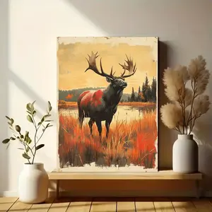 Turkey Hunting Wall Art Print, Retro Wildlife Poster Featuring Vibrant Autumn Landscape And Feather Detail, Rustic Cabin Lodge Decoration, Perfect Gift For Hunters, Outdoorsy Dad, And Nature Lovers