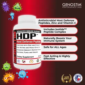 Genostim HDP Host Defense Peptide Supplement - Advanced Immune Boosting with Zinc & Vitamin C - 60 Tablets - Fast Acting & Highly Effective - Made in USA - Natural Ingredients - Daily Defense - Safe for Family